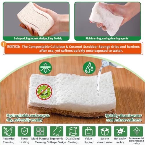 Natural Eco-Friendly Dish Sponges - Biodegradable Plant-Based Kitchen Cleaning Pads