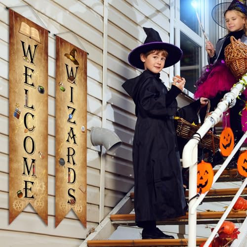 2 Pcs Wizard Porch Signs Hanging Door Decor Halloween Welcome - Magical Party Decoration