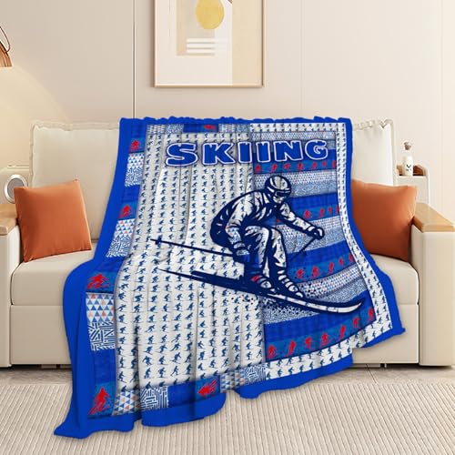 Skiing Fleece Throw Blanket, Soft Plush Flannel Blanket for Sofa, 50"x40"