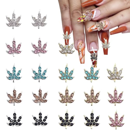 Fall Maple Leaf 3D Nail Charms Crystal Rhinestones 20 Pcs