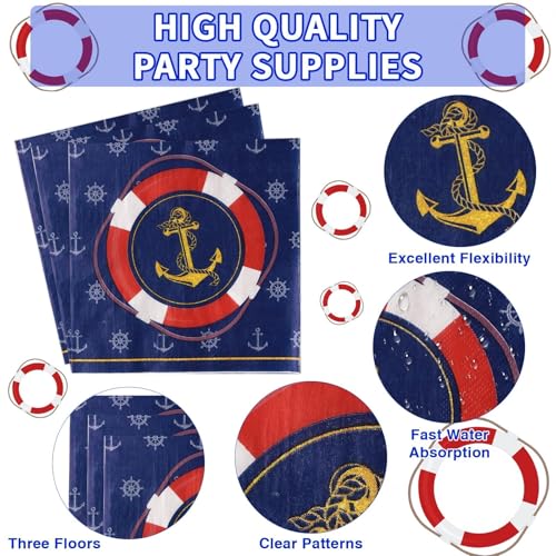 Nautical Anchor Party Supplies Kit - Plates Napkins Forks for Seafaring Celebration