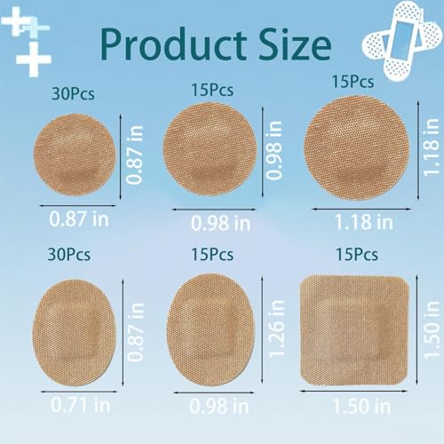 120Pcs Breathable Fabric Small Bandages, Round Oval and Square Flexible Adhesive Strips for Face and Small Wounds Protection Care