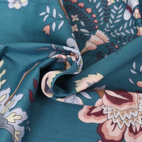 Teal Floral Cotton Pillowcases - Soft & Breathable 20x30" Set