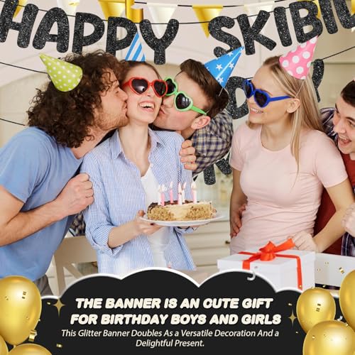 Pre-Strung Happy Skibidi Birthday Sigma Banner - Glittery Party Decoration