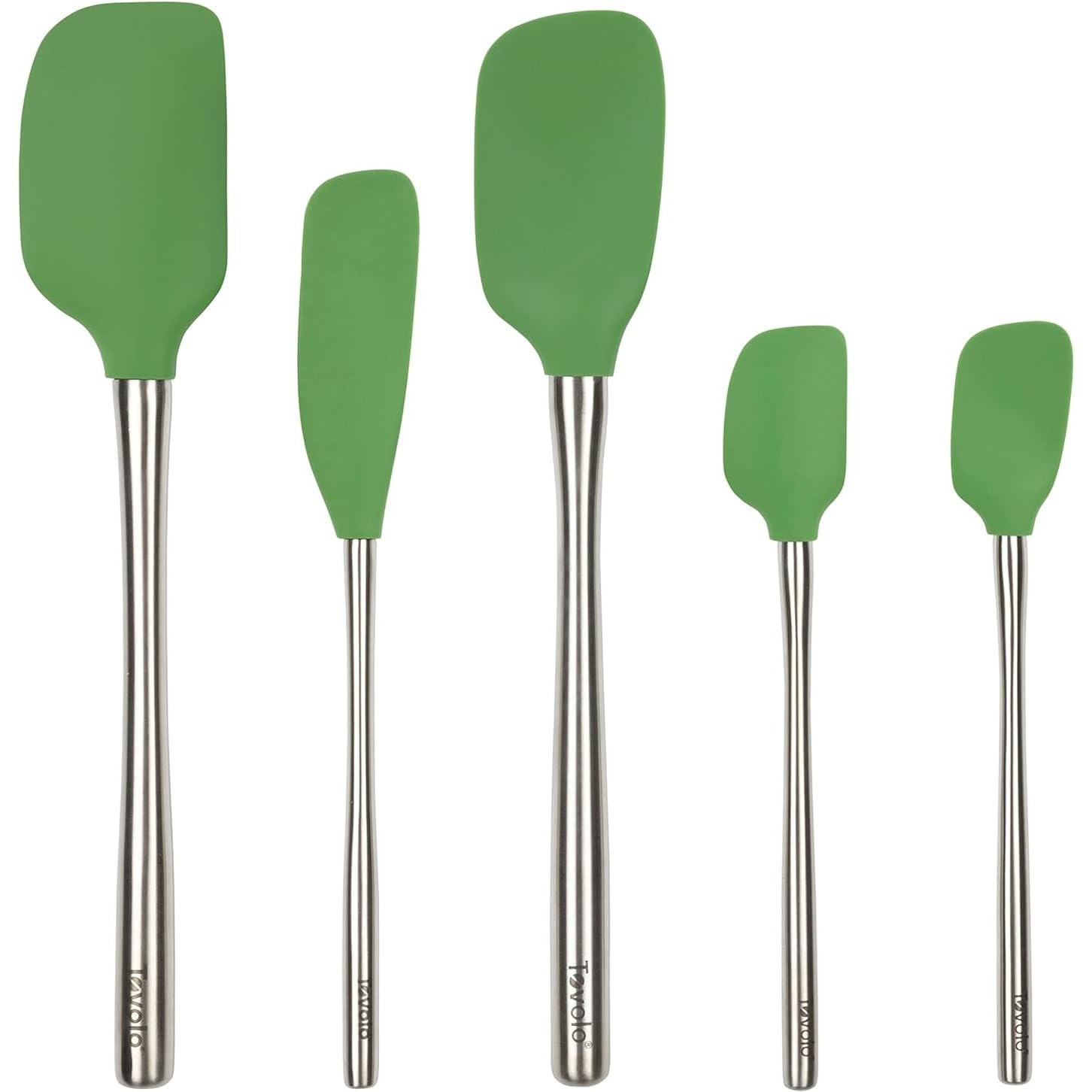 Tovolo Stainless Steel Handled Silicone Spatula Set of 5 Oyster Gray, Dishwasher Safe Kitchen Spatula Set for Cooking Baking, Non Toxic BPA Free Silicone Spatula set with Metal Steel Handle