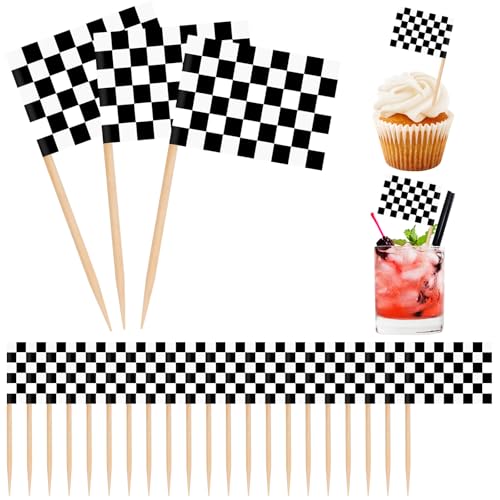 100 Racing Flag Toothpicks | Cupcake Toppers for Parties