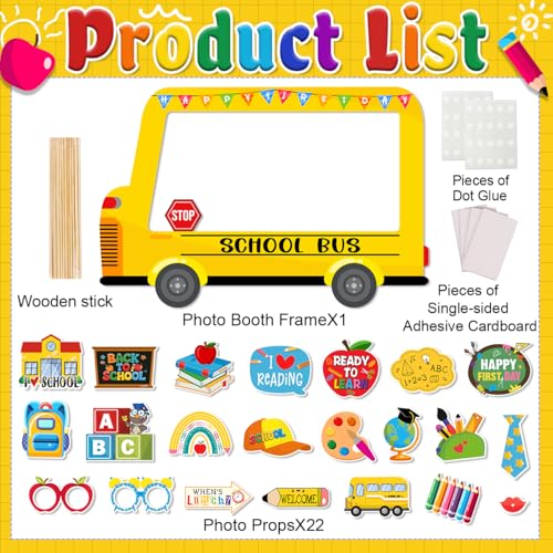 23-Piece Back to School Photo Booth Props Set with School Bus Frame
