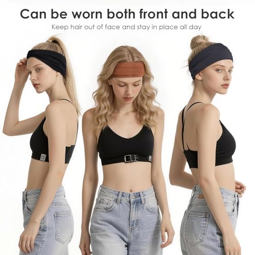 WantGor Wide Elastic Headbands for Women - 3 Pack Stretchy Knotted Sports Sweat Bands