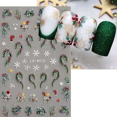 Christmas Nail Art Stickers 3D Embossed Winter Holiday Decals 4 Sheets