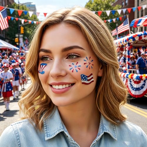 4th of July Face Stickers - USA Patriotic Makeup Decals (4 Sheets)