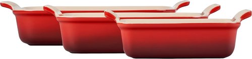 Le Creuset Stoneware Heritage Set - 3 Rectangular Dishes in Vibrant Cerise Color