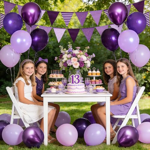 WARRENSON Purple Balloons 72 Pack Assorted Sizes Metallic Chrome Pearl Latex