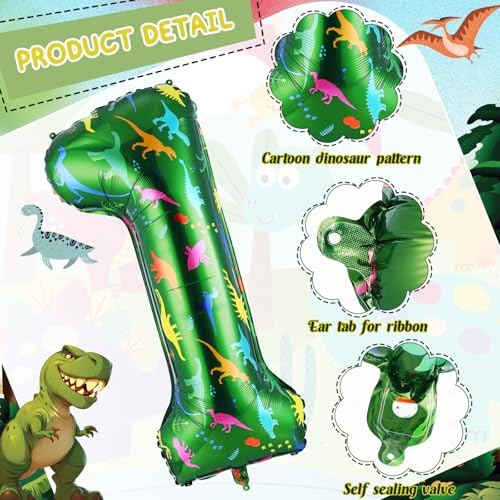 40-Inch Green Dinosaur Number 1 Balloon for Birthday Parties