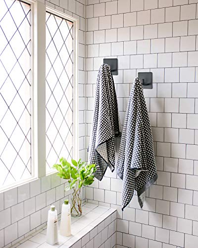 Yikla Adhesive Shower Hooks, Stainless Steel Razor Holder - Black, 2 Pack