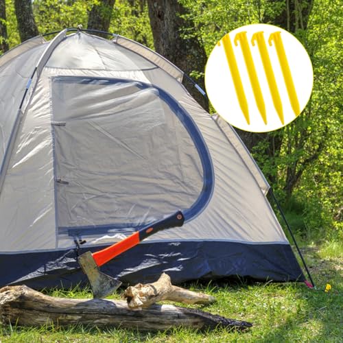 16PCS Plastic Tent Stakes, 5.7 Inch Durable Spike Hook Pegs Serrated Edges Heavy Duty Canopy Anchoring Awning Camping Carava Pegs for Outdoor Lawn Beach Garden Decoration and Fixation(Yellow)