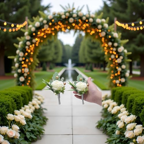 White Rose Boutonnieres for Men Wedding Groom 2-Pack Artificial Flowers