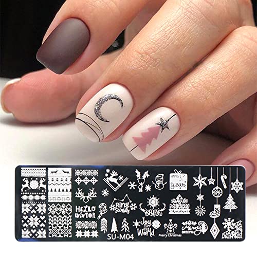 6-Piece Christmas Nail Stamping Plate Kit with Snowflakes & Elk