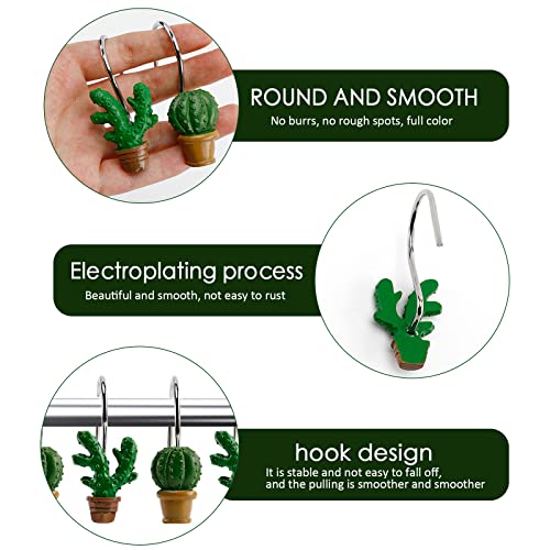Cactus Shower Curtain Hooks - 12 Resin Bathroom Rings