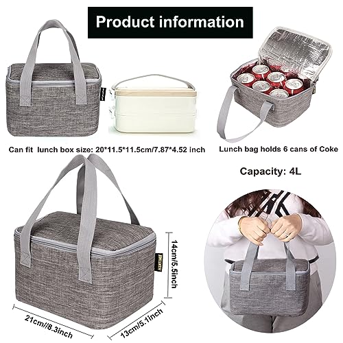 YUMINGUHC Carbon Grey Insulated Lunch Bag, Small Collapsible Cooler Tote for Men & Women