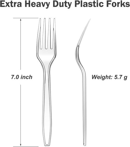Dealusy Heavy Duty Clear Plastic Forks - 360 Count, BPA-Free & Heat Resistant for Parties