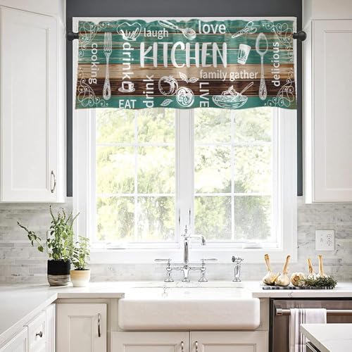 Emvency Farmhouse Teal Window Valances, 52x18 Inch, 2-Pack Kitchen Set