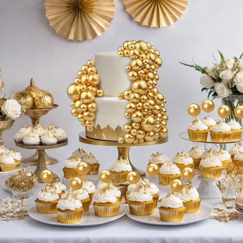 Gold Ball Cake Picks - 113 PCS Colorful Toppers for Parties