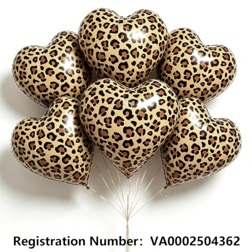 12 Pcs Leopard Print Heart Foil Balloons - 18 Inch Cheetah Design