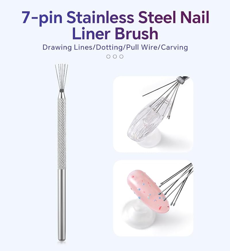 KADS 7-Pin Stainless Steel Nail Art Liner Tool Set for Precision Manicures