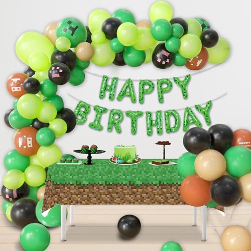 Pixel Miner Birthday Balloon Arch Kit - 121 Pcs Party Set