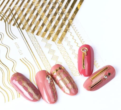 Gold Nail Art Stickers 12 Sheets 3D Self Adhesive French Tips Decals