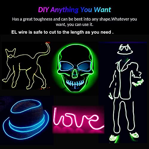 10-Pack 9ft Waterproof EL Wire Kit with Battery Controllers - 10 Colors