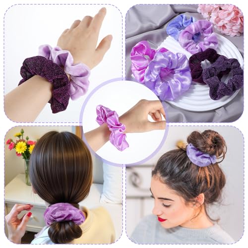 Purple Satin Silk Hair Scrunchies 6Pcs 4.5 Inch Soft Hair Ties for Women