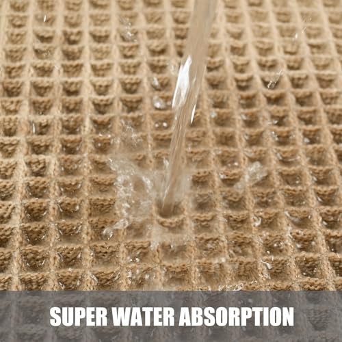 Waffle Knit Bath Mat, Non-Slip Absorbent Shower Rug - Brown, 18"x30"