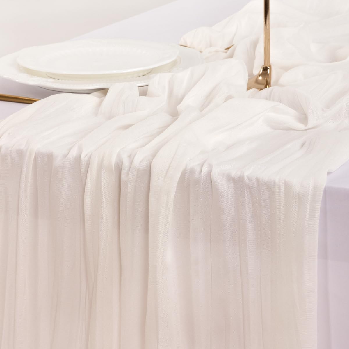 Socomi Cheesecloth Table Runner - 6pcs Ivory White Boho Rustic 120 Inch for Weddings & Events