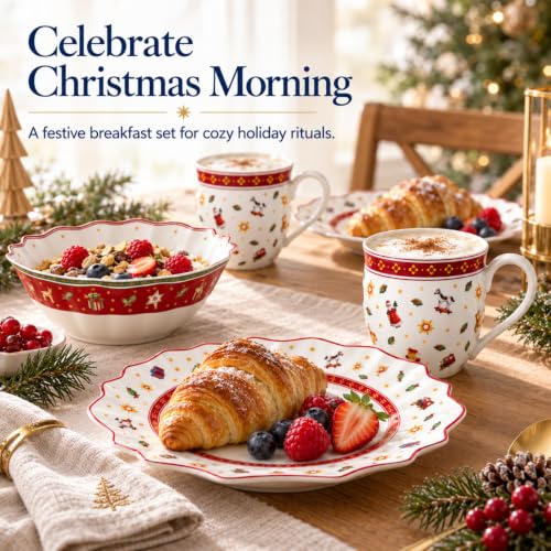 Villeroy & Boch Toy's Delight 6 Piece Christmas Breakfast Set - Red, Green, White