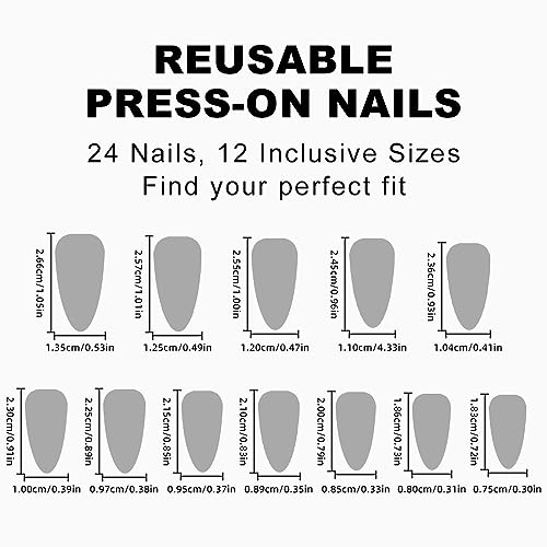 Green French Tip Press On Nails Medium Almond Fake Nails with Flower Art