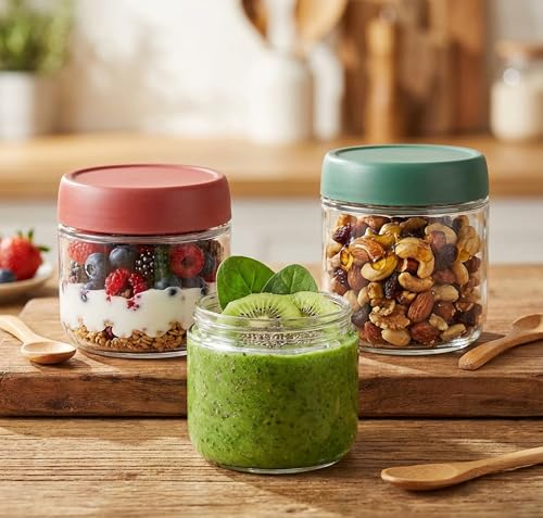 Povinmos 10oz 3-Pack Glass Food Storage Containers with Lids, Meal Prep Jars
