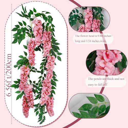 CISDUEO Pink Wisteria Hanging Flower Vines - 6.56 Ft Artificial Garland for Weddings & Home Decor