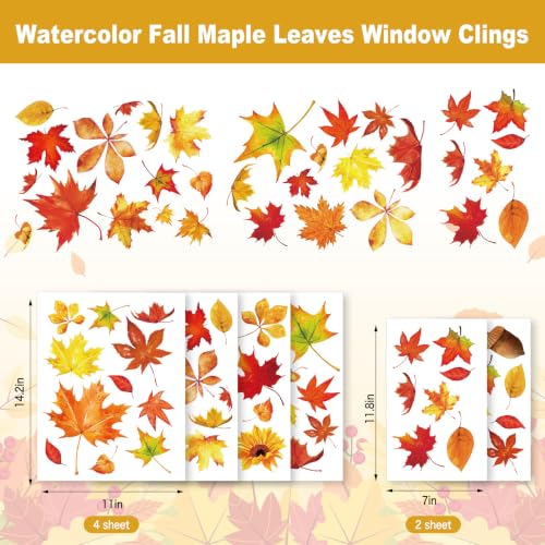 Whaline Fall Window Clings - 6 Sheets Maple Leaves Decor