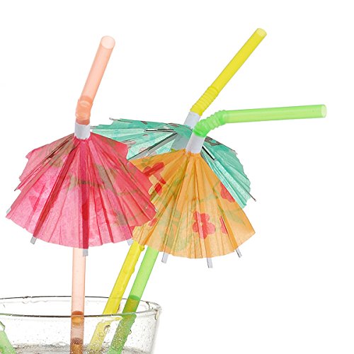 ALINK 100 Pcs Colorful Umbrella Drink Straws for Cocktails