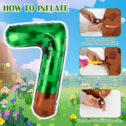 40 Inch Green Pixel Number 7 Balloon Set - 7 Pcs Party Decor