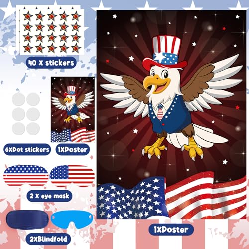 Pin the Tail on the Eagle Party Game - 40 Stickers & Eye Masks