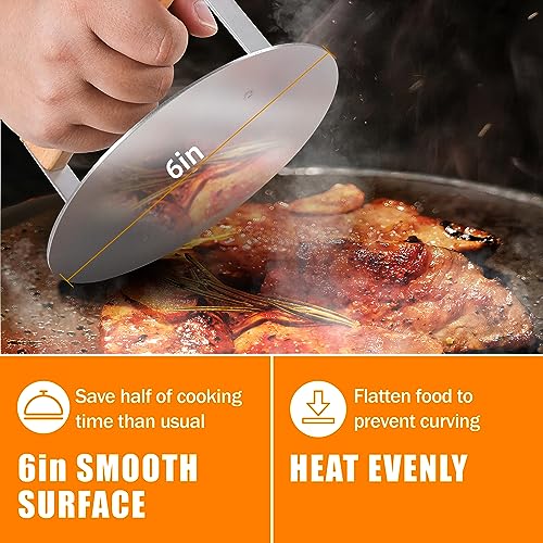 Bodkar 6-Inch Stainless Steel Burger Press with Heat-Resistant Wood Handle