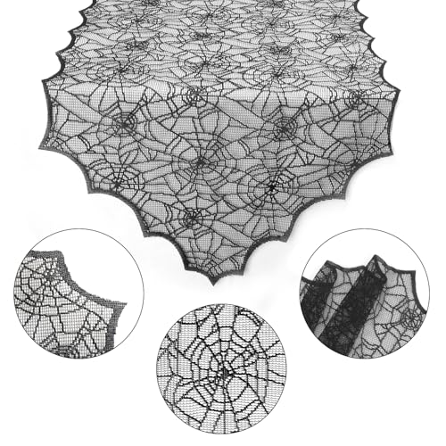 UnslQonds 18x72 Inch Black Lace Spider Web Halloween Table Runner Decor