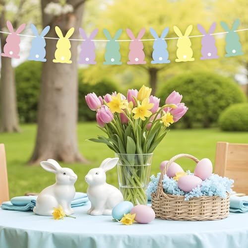 Colorful Easter Bunny Banner - 10 Rabbits Garland for Parties