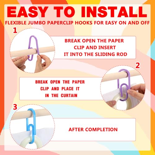 CroBlissful Rainbow Color 12 Pcs Jumbo Paperclip Shower Curtain Hooks