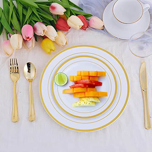 White Disposable Plastic Plates Set for 25 Guests - 125 Pieces