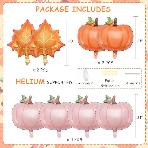 Pumpkin Foil Balloon Set, 21-Inch Fall Decor for Baby Shower & Birthday