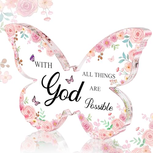 Inspirational Pink Butterfly Desk Decor for Women - God