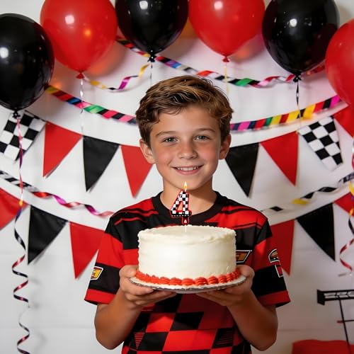Black and White Plaid Birthday Candles - Racing Theme (Set of 4)